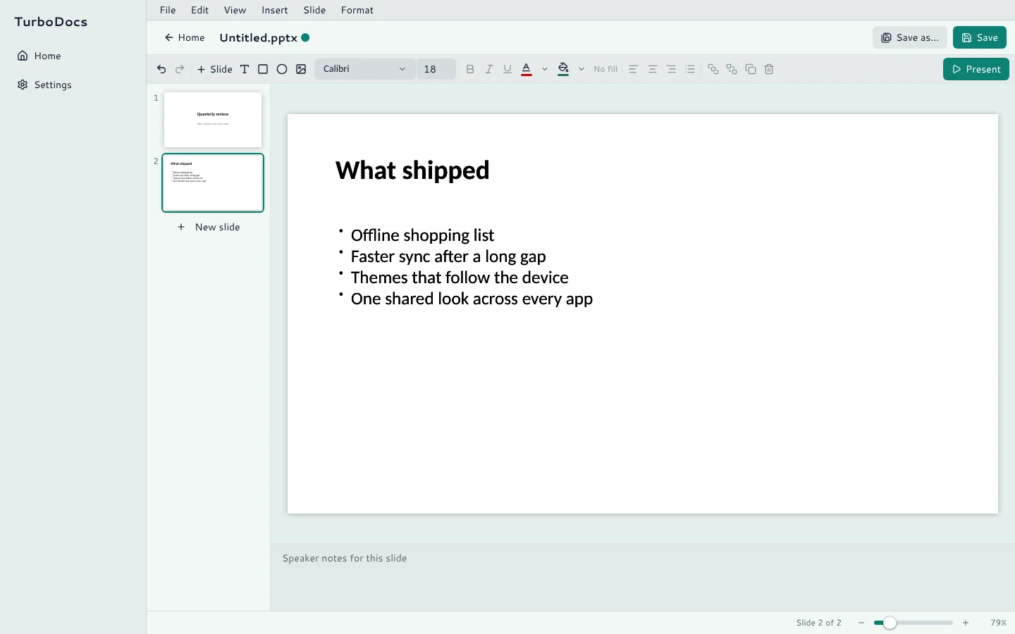 A two-slide deck in Slides.