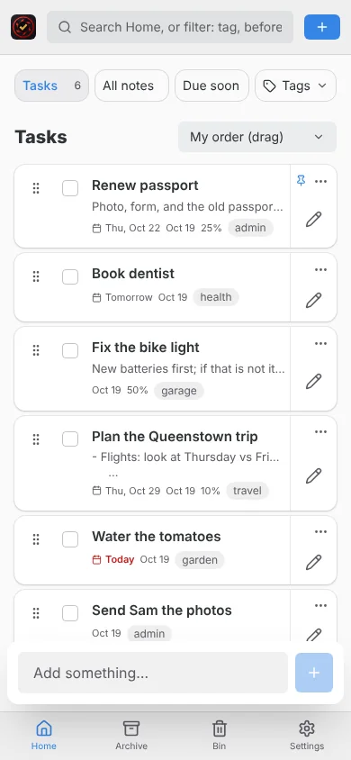TurboKeep task list on a phone